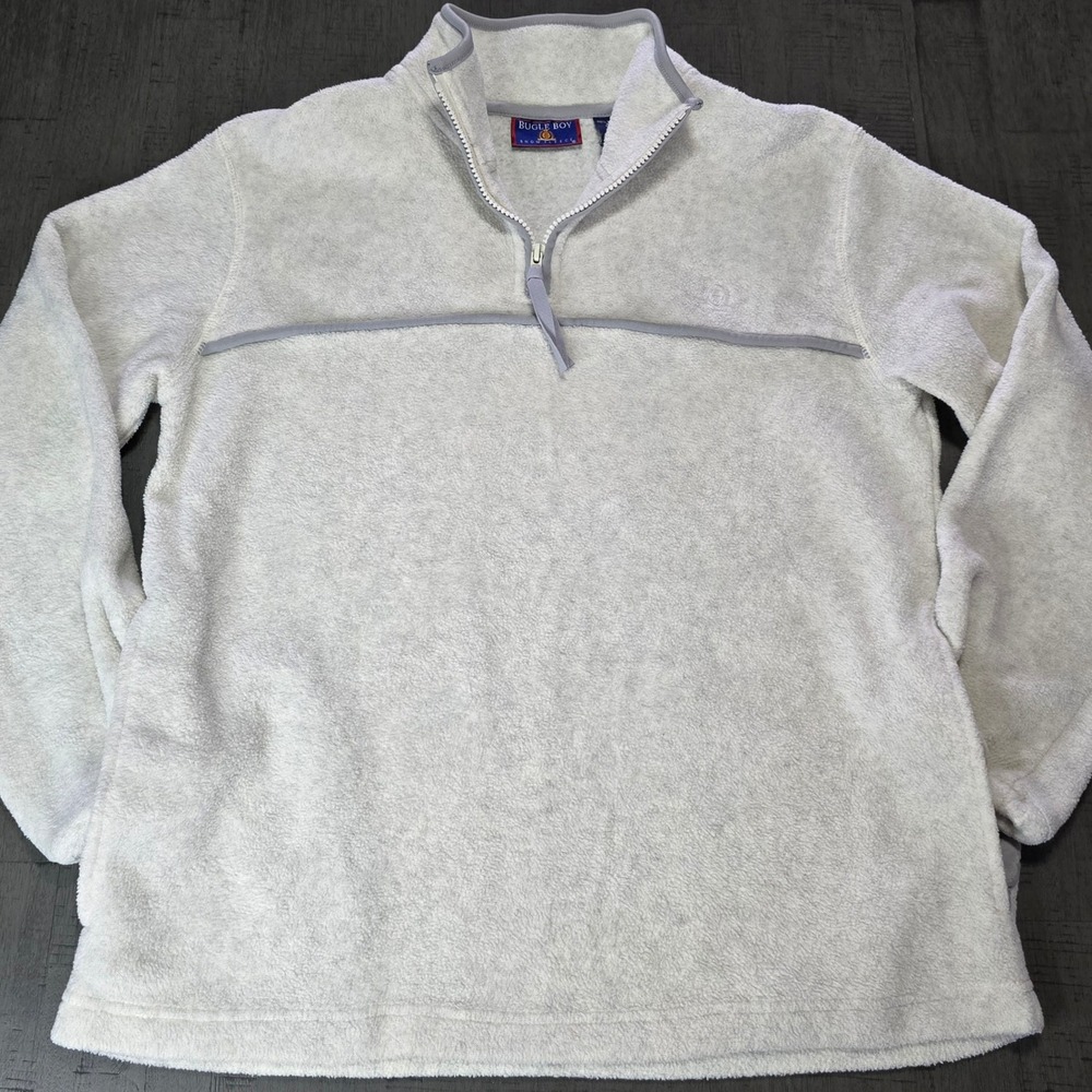 Bugle Boy Snow Fleece Women's Size L Vintage Quarter Zip Pullover Gray Cream